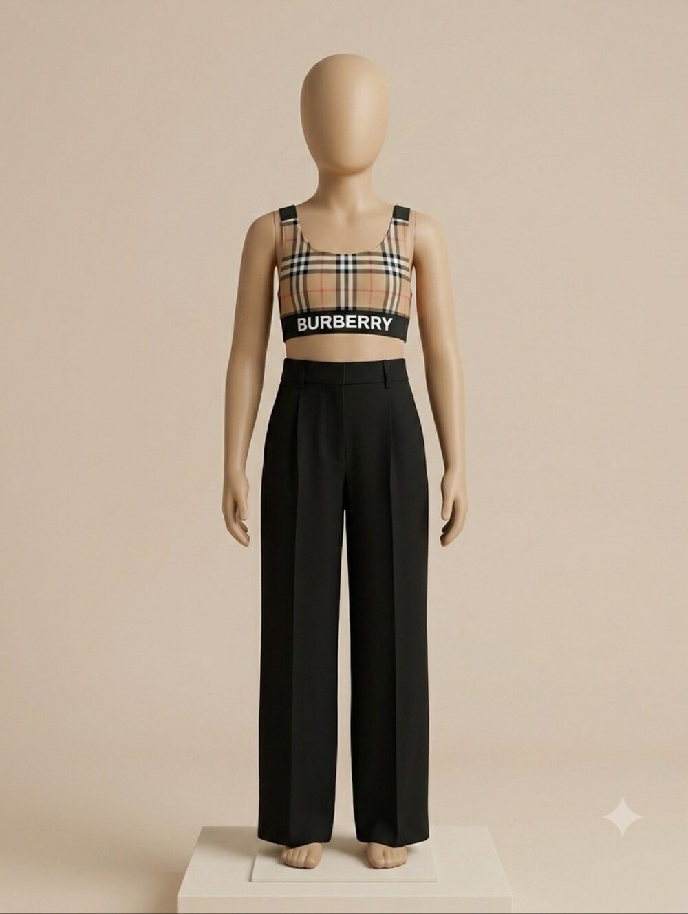 BURBERRY Vintage Check Logo Swim Top Bikini Crop Tank